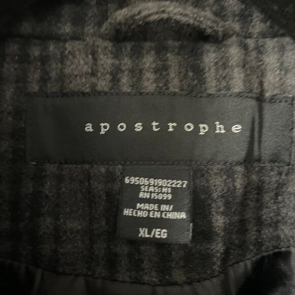 Apostrophe Womens Black Double Breasted Hip Length Wool Blend Trench Coat Sz XL - Picture 3 of 9
